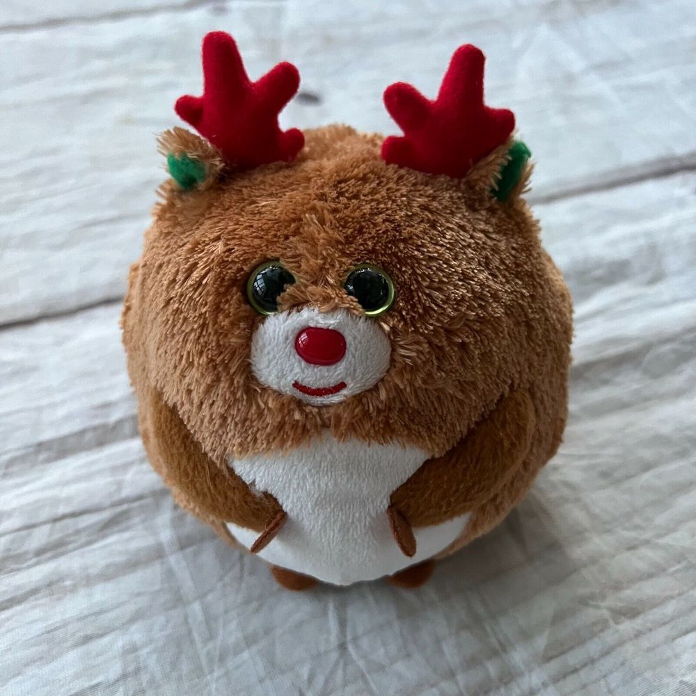 TY Beanie Baby Beanie Hoofer Red Nose Reindeer Cute Christmas‎ Brown Plush Toy